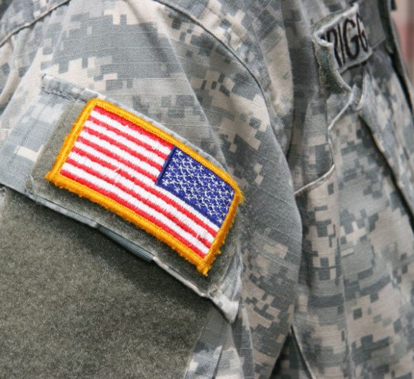 American flag patch on soldiers shoulder