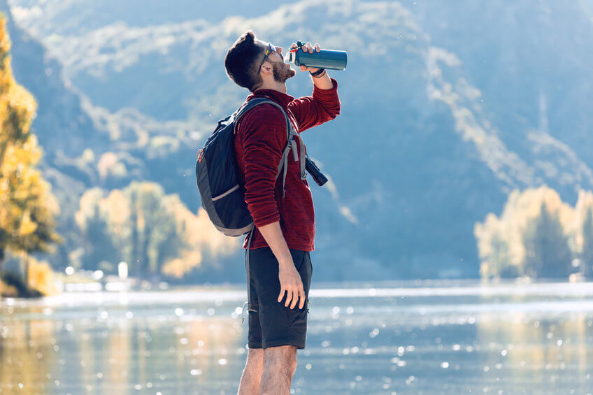 hiker drinking water