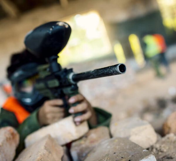 paintball player gun closeup