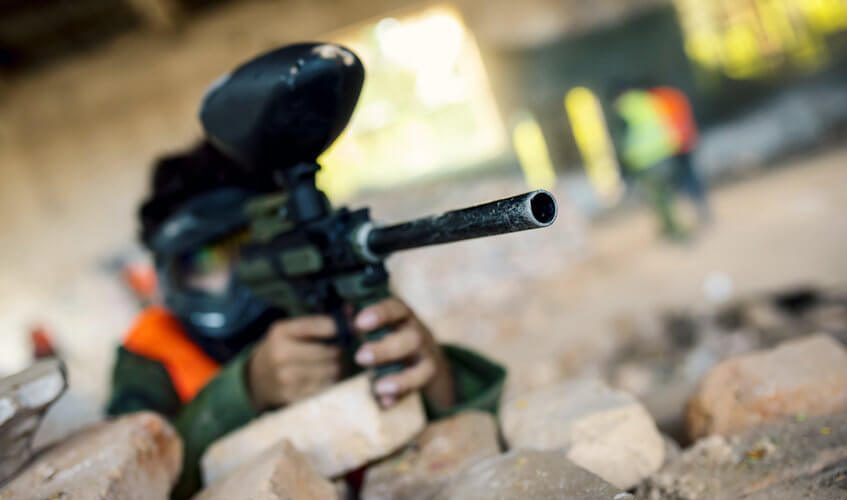 paintball player gun closeup