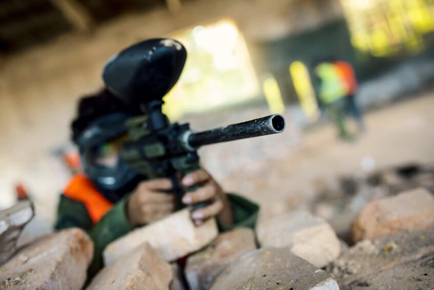 paintball player gun closeup