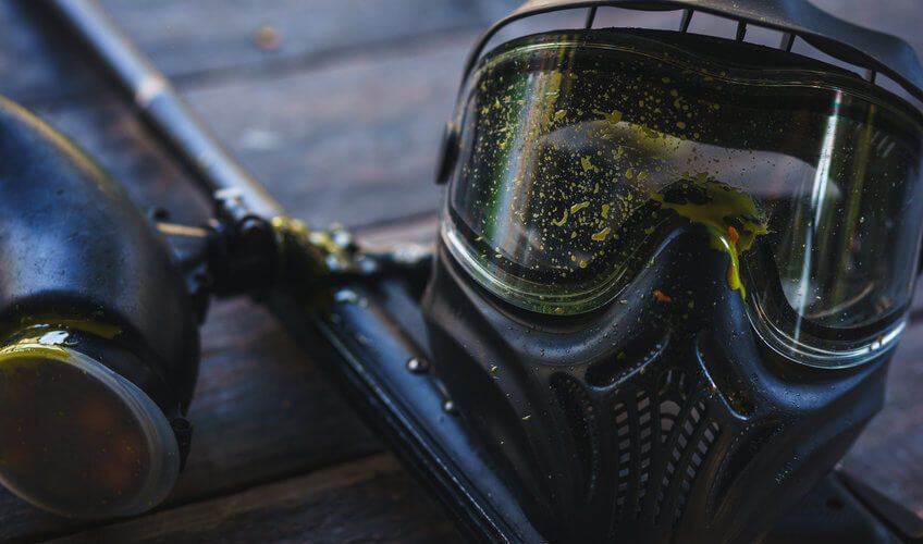 paintball protective mask and marker