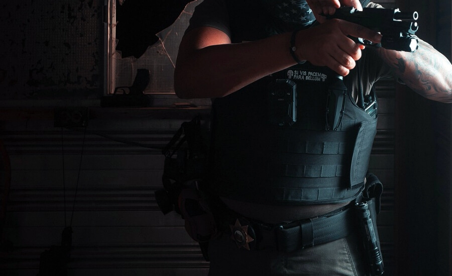 tactical player wearing bulletproof vest